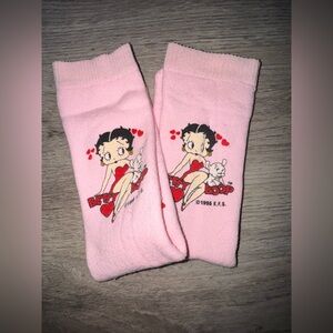 vintage-style Betty Boop & Pudgy socks 1995 K.F.S Baby Pink Heart Grip